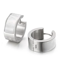Silver stainless steel huggie hoop earrings with elegant white shell inlay - Silver Arch Style (KE56408-K)