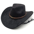 Classic black western cowboy hat with brown braided band and vintage skull metal ornament - M(56-58cm) / Black