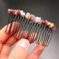 Dettaglio del pettine per capelli in metallo fatto a mano con pietre di cristallo - Tormalina Multicolore + Pettine Nero 20 Denti