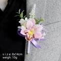 Pink orchid lapel boutonniere with purple ribbon, 8x14cm size for wedding ceremonies - Light Pink - Boutonniere