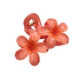 Translucent coral orange double plumeria flower hair claw clip with gold spring - Double Plumeria [Orange]