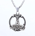 Vintage silver Viking Thor Hammer Mjölnir pendant necklace with engraved knotwork patterns - Steel Color Pendant (No Chain)