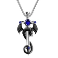 Retro halsketting met draak om zwaard gewikkeld en blauwe edelstenen op zilver metaal - Blauwe synthetische edelsteen met roestvrijstalen ketting (heren)