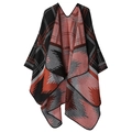 Double-sided plaid poncho in black, red and grey tones with soft cashmere feel - Colorful Checkered Black Orange