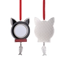 Sublimation metal cat tag ornament with red ribbon and silver fish bone charm - Cat Head Ornament