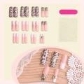 Handmade leopard print long press-on nails set with 3D charms and French tips - 24Pcs Boxed (1XA2-13689)
