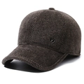 Casquette de baseball d'hiver pour hommes en tweed à chevrons marron avec cache-oreilles - Brun Avec F-Logo