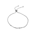 Adjustable silver box chain bracelet with sliding clasp and circular charms for women - Silver with CZ