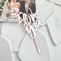Macro del topper per torta I Love You in acrilico a doppio strato bordo rosa - Specchio Rosa Rosso e Argento - Cuore I Love You
