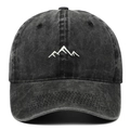 Charcoal grey washed cotton baseball cap featuring minimalist mountain range embroidery - Adjustable / Black
