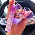 Purple unicorn milk tea liquid quicksand keychain with stars and silicone strap - Purple-Unicorn Milk Tea Cup with Bell
