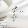 Single silver star stud earring with clear zircon inlay and cross pattern design - A995-Four-pointed Star Pendant (Single Piece)