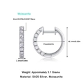 Silver S925 moissanite hoop earrings with sixteen stones shown in a dual perspective - 1 Pair of Earrings / 2.0mm