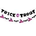 Halloween Trick or Treat banner set with black bats and purple wizard hats decorations - Banner Set (Letter Banner + Pattern Banner)