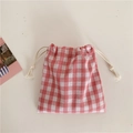 Rot-weiß karierter Kordelzugbeutel aus Baumwolle für Schmuck und Geschenke im Landhausstil - 14x16cm / Rosa Kariert Klein