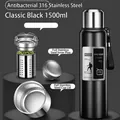 Classic black 1500ml vacuum flask made of 316 stainless steel with a tea infuser - 1500ml / Long Tea Filter + Carrying Rope / Black
