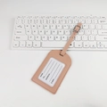 Pink PU leather luggage tag with adjustable strap, metal buckle and info card detail - Stitched Frame No-Flip Style / Pink