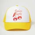 Cappello trucker giallo e bianco Feeling Lucky con retro in rete e stampa ciliegia - Patchwork Bianco e Giallo