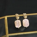Baroque pearl earrings featuring golden wavy metal and large pink irregular pearls - Irregular Stud Purple Square Baroque