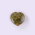 Polished heart-shaped Unakite gemstone with green and pink mottled texture - Unakite