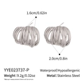Detail view of silver hollow C-shape earrings showing 1.6cm x 2.0cm size dimensions - Silver (YYE023737-P)
