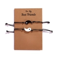 Yin Yang adjustable friendship bracelets set with black and white enamel charms on card - Black & White Yin Yang Set - 2pcs
