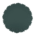 Deep green faux leather placemat with round baroque floral embossing and scalloped edges - Faux Leather Vintage Embossed Round / Green