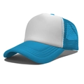 Sky blue and white trucker hat with breathable mesh and adjustable back closure - One Size(56-58cm) / Regular White+Sky Blue Patchwork