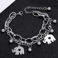 Double-layered stainless steel silver bracelet with heart elephant pendant and beads - 3# Elephant Pendant
