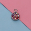 Detailed macro view of a 12mm silver stainless steel pendant with colorful crushed stones - Red Crushed Stone Style (3)