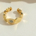 Retro 14K gold-plated open ring with zircon flowers and blue evil eye charms - Royal Blue Zirconia Ring (JZ0379-3)