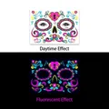 Neon Halloween Day of the Dead face tattoo stickers FY-008 glowing under UV blacklight - Fluorescent Face Sticker FY008