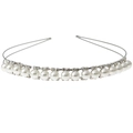 Elegant silver double-layer bridal headband with white pearls and sparkling rhinestones - Single Row Pearls - Silver