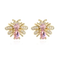 Orecchini a perno a forma di ape placcati in oro con zirconi rosa e cristalli chiari - Oro Con Zirconia Rosa