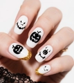 Detail of Halloween coffin nails with gold glitter tips and spooky pumpkin lantern designs - Halloween Pumpkin Devil Gold Glitter French Style (CW731)