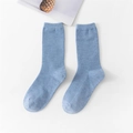 Vibrant blue mid-calf cotton socks in minimalist knit style for spring and summer - Denim Blue