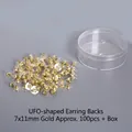 Chiusure per orecchini UFO dorate in silicone con anima in metallo e scatolina - Copriorecchini dorati a forma di UFO circa 100 pezzi con scatola