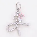 Pendentif lettre K en argent avec zircons et breloques marguerites roses - Style E / Or blanc