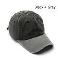 Vintage washed baseball cap in black and grey color block design with curved brim - Black and Grey