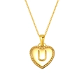 Golden heart pendant necklace with beaded edges and letter U engraving for women - Letter U Style (S-P151-U)