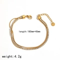 Double-layered gold stainless steel bracelet with sparkling white rhinestones and extender - Double Layer Rhinestone Chain Style (TB5172)