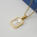 Gold plated 18K stainless steel necklace with square white shell letter V pendant - Gold Letter V