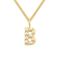 Elegante goldene Edelstahlkette mit einem perlenbesetzten Anhänger in B-Form Design. - Buchstabe B / Gold