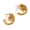 Pendientes de aro en forma de C con nudo de acero inoxidable bañado en oro 18K - Dorado