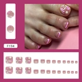 Purple daisy and bow French style press-on toenails with 24-piece full set display - Romantic Floral Style (F194)