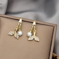 Boucles d'oreilles queue de poisson dorées avec perles blanches et zircons brillants - E3758 Queue de Poisson Or Perle Strass