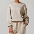 Ensemble sweat à col rond beige et jogging à cordon en coton de qualité premium - S / Hauts / Khaki Clair