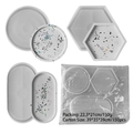 Three-piece DIY silicone coaster mold set with round, hexagon and oval geometric shapes - (Round + Hexagon + Oval) Set / White