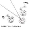 Silver double heart jewelry set with necklace and earrings on white background - Steel Color Hollow Heart Set (KS188042-Z)