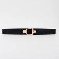 Cintura elastica nera con elegante fibbia a T dorata per abiti e cappotti lunghi - 19456 / Nero